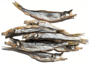 Гренки черные со вкусом буженины: Корюшка (мелкая) вяленая (Камчатка)